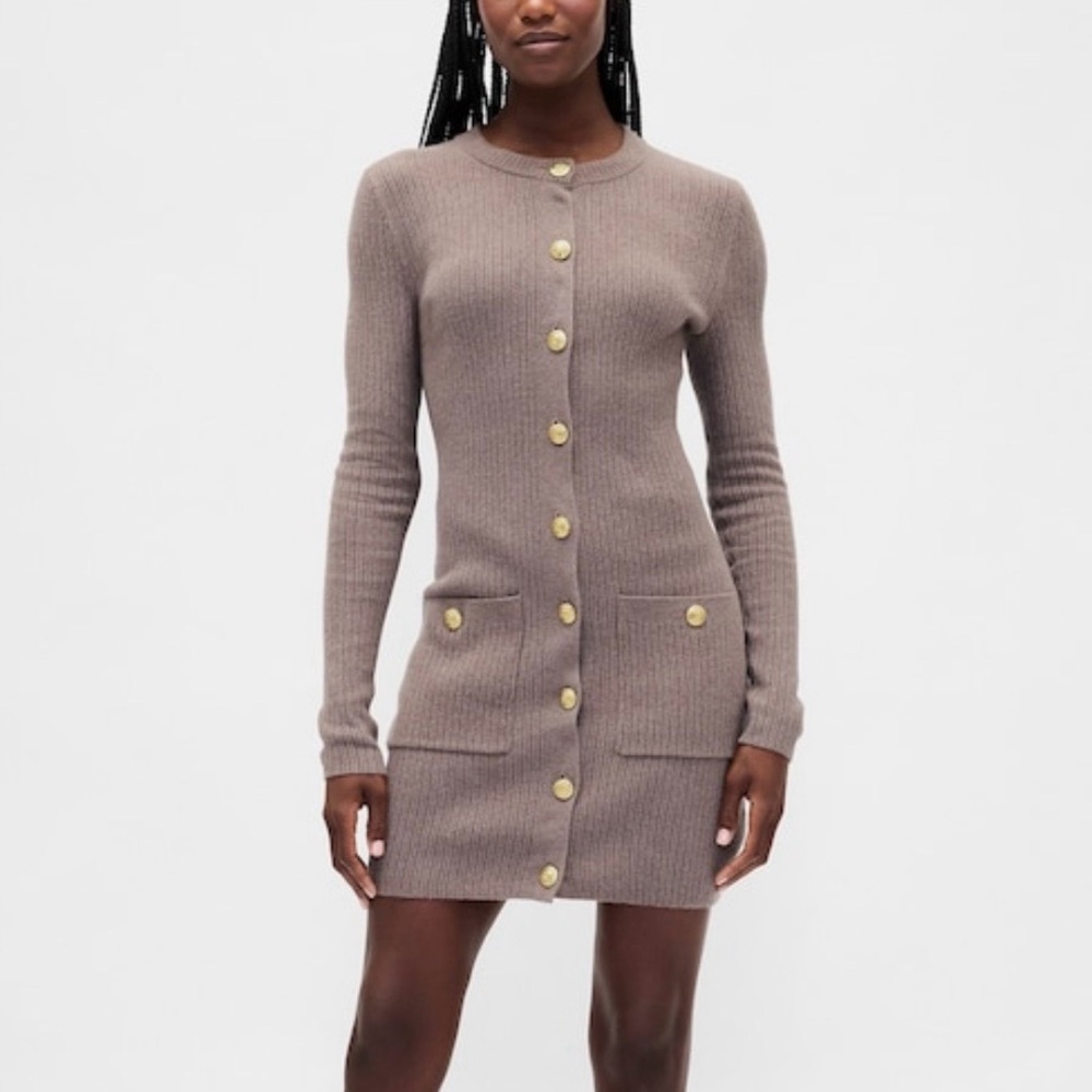 GAP Cash Soft  Ribbed Pocket Mini Sweater Dress Toasted Almond Brown
